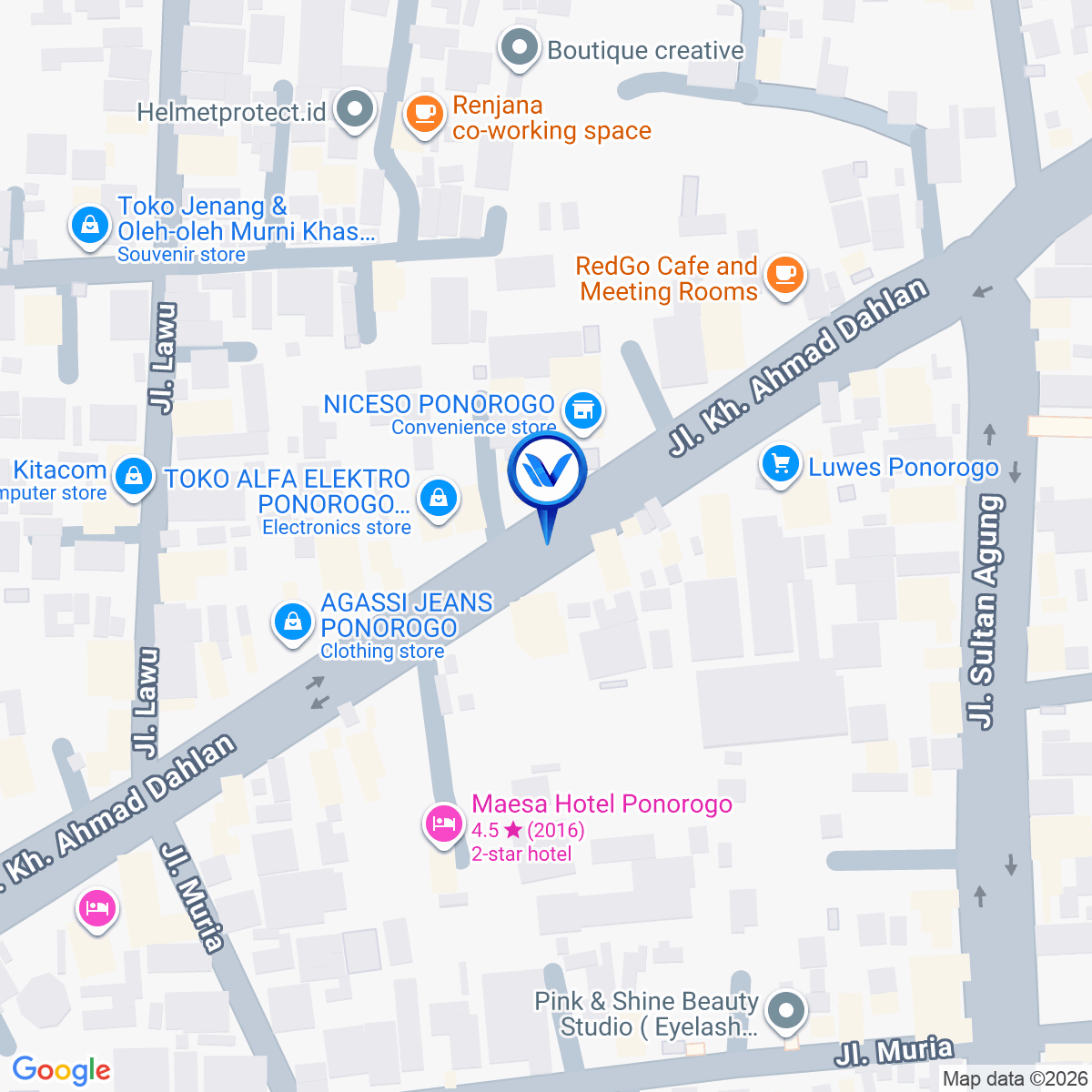 Peta Lokasi Jl. K.H Ahmad Dahlan Timur, Banyudono, Kec.Ponorogo Kab.Ponorogo (Luwes)