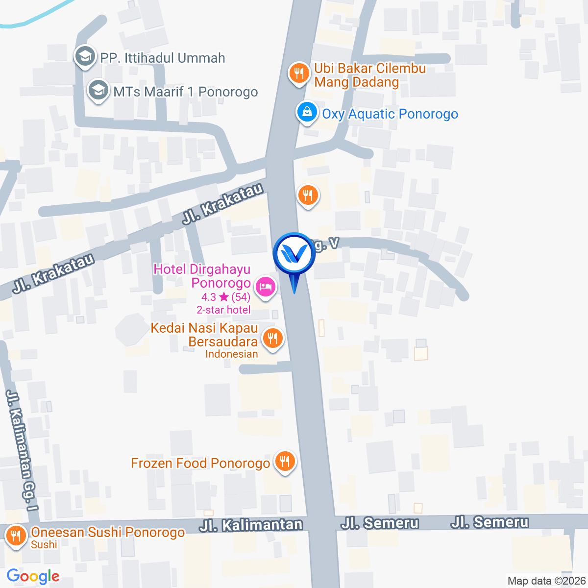 Peta Lokasi JL. K.H Ahmad Dahlan Barat, Banyudono, Kec.Ponorogo Kab.Ponorogo (Pasar Songgolangit)