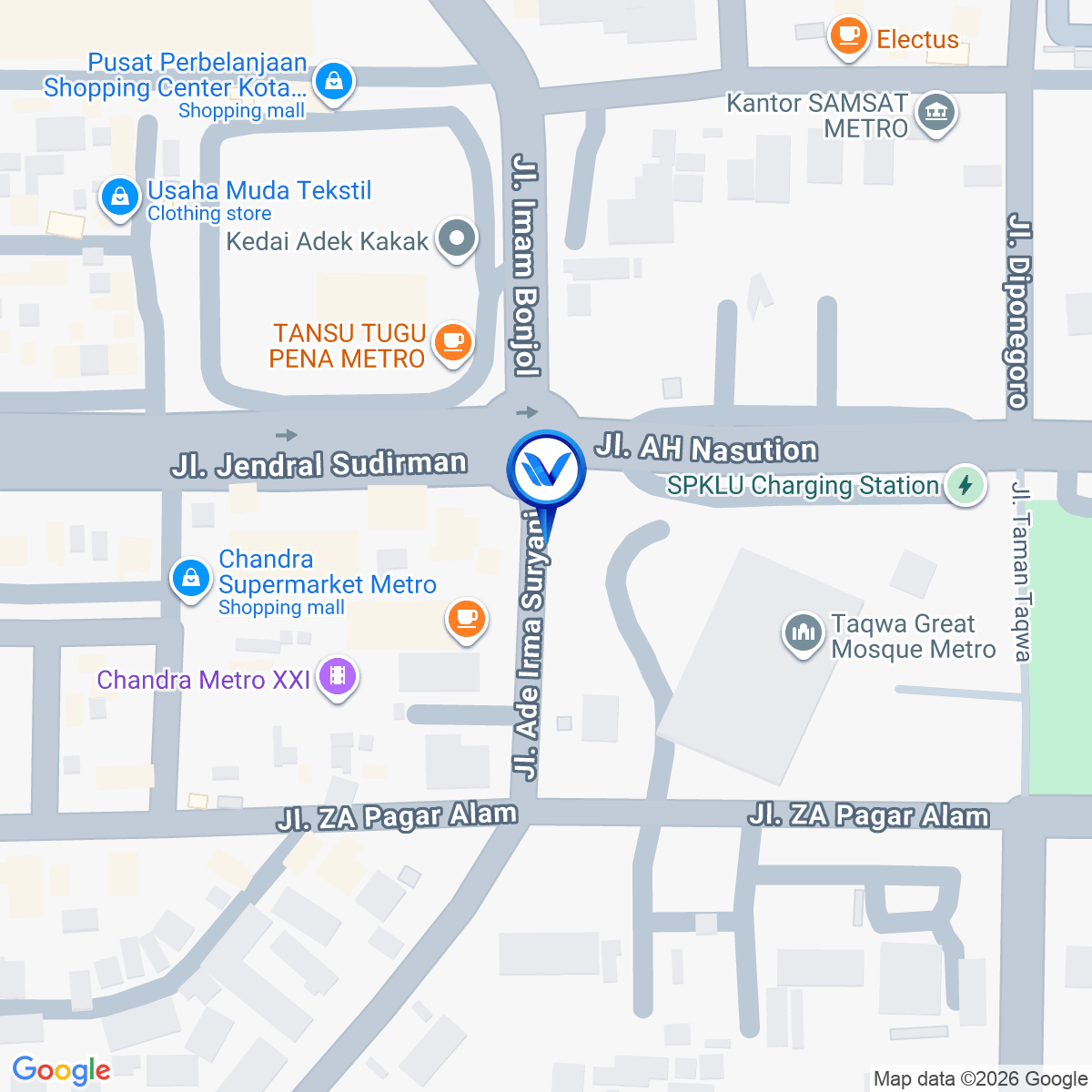 Peta Lokasi JI. Jend. Sudirman (Bundaran Kota Metro) Kota Metro - Lampung