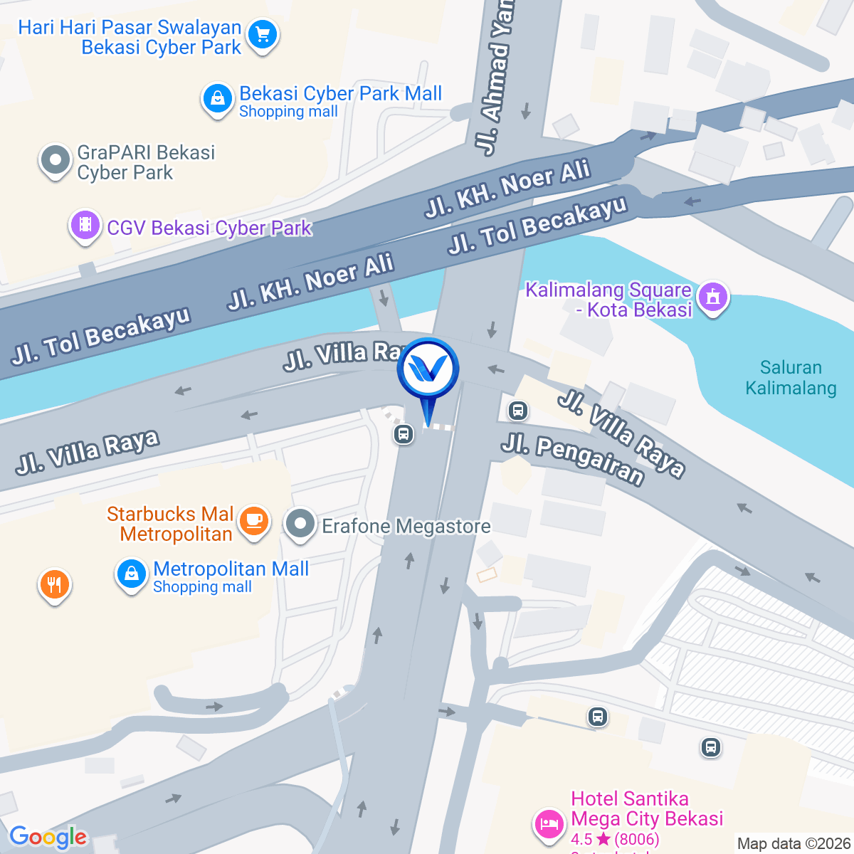 Peta Lokasi JI. Jendral Ahmad Yani (JPO Metropolitan Mall), Kota Bekasi