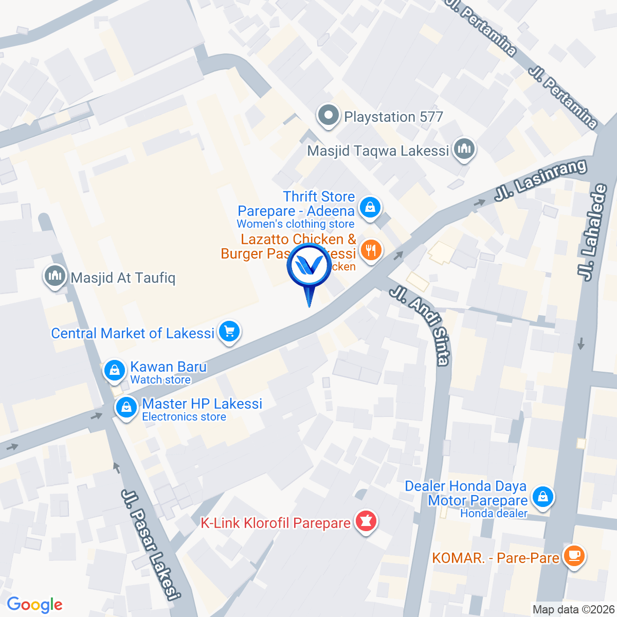 Peta Lokasi Jl. Lasinrang (Depan Pasar Lakessi), Pare Pare