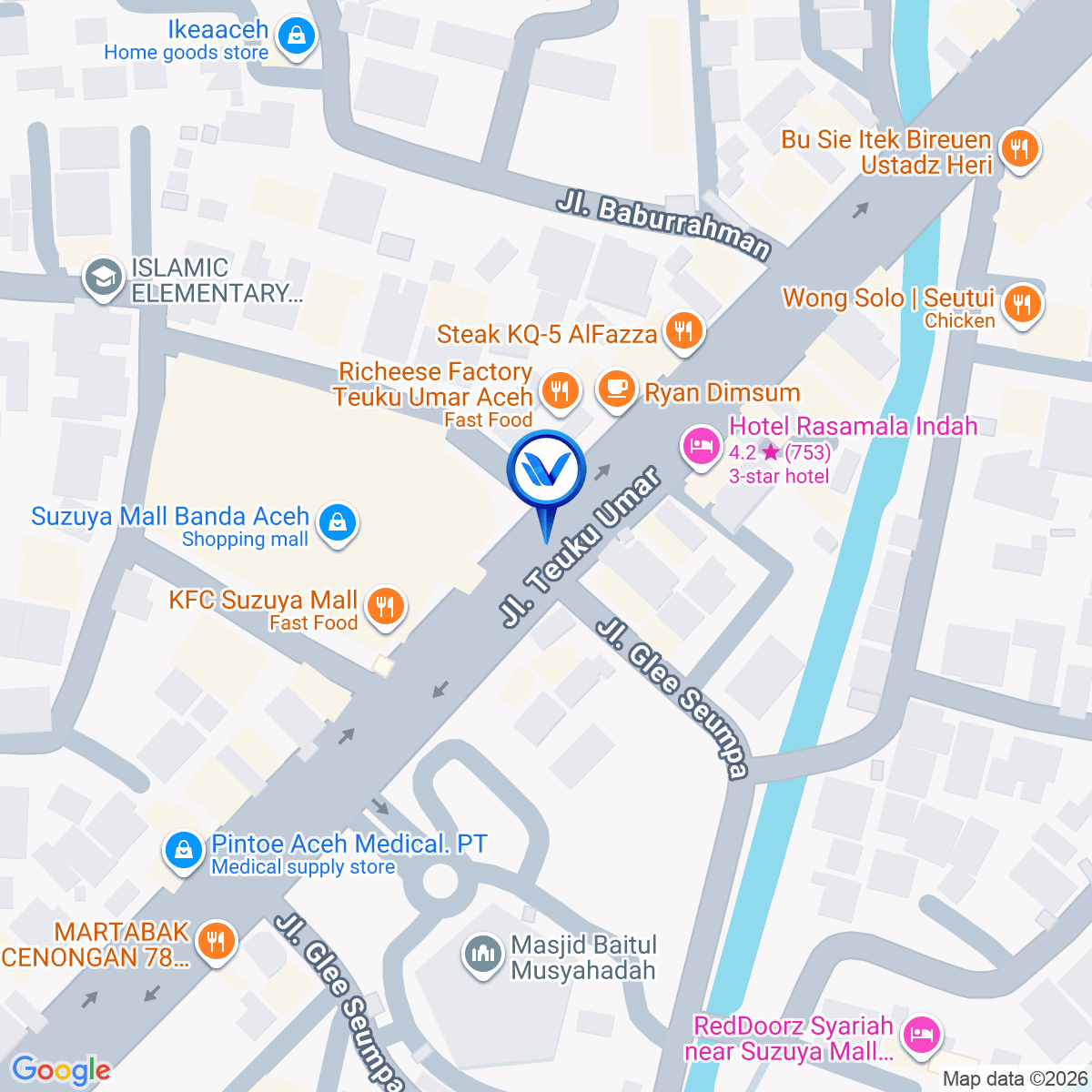 Peta Lokasi Jl. Teuku Umar (depan Suzuya Mall), Aceh