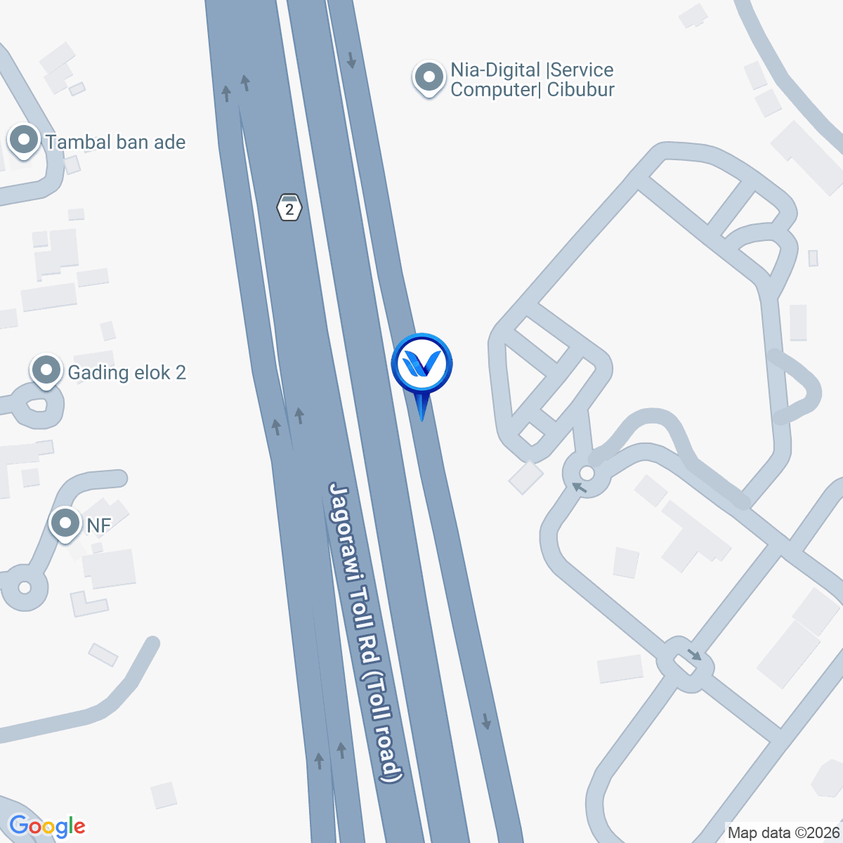 Peta Lokasi Toll Jagorawi Km 13+200 (Exit Tol Cibubur), Jakarta Timur